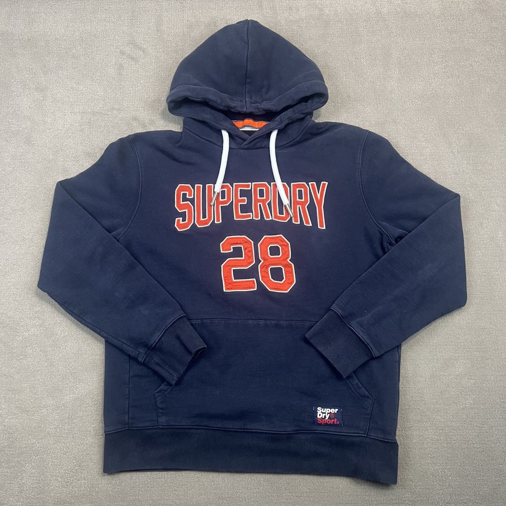Superdry Sport Hoodie Mens 2XL Navy Blue Orange Graphic Pullover M20065TR XLARGE